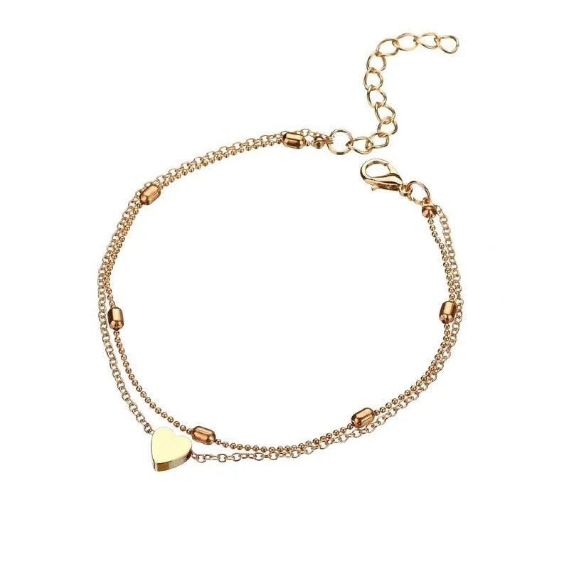 Women's Anklets Gold/Silver Plated Foot Chain Jewelry Heart Charm