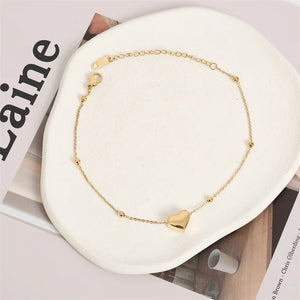Stainless Steel Heart Charm Bracelet Anklet for Women Plated