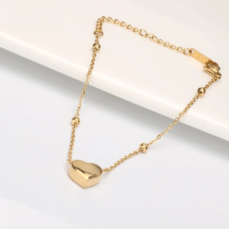 Stainless Steel Heart Charm Bracelet Anklet for Women Plated