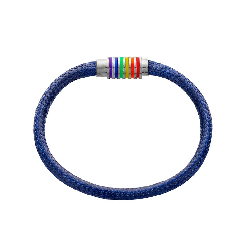 LGBT Rainbow Rope Bracelet Wax Cord Hologram Magnetic Closure