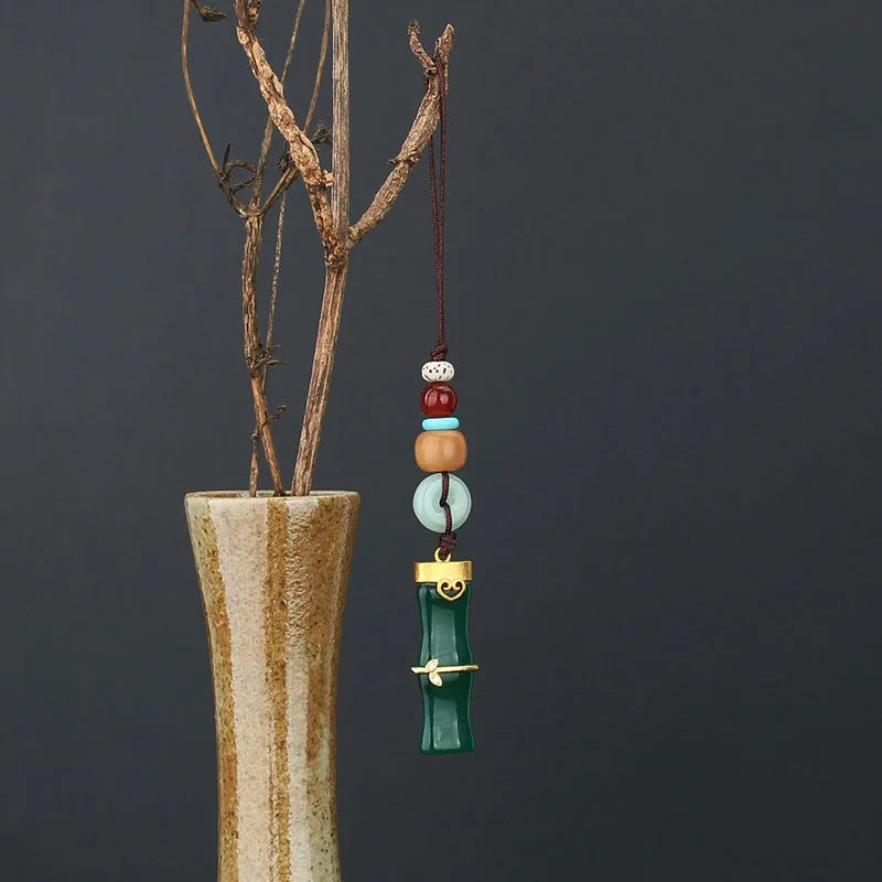 Bamboo Knot Jade Pendant Keychain