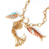 Boho Enamel Marine Life Charms Pendant Necklace Mermaid Tassel Conch Choker