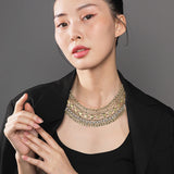 Vintage Layer Cluster Chains Choker Collar Necklace Chunky Gem Metal Chains