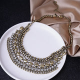 Vintage Layer Cluster Chains Choker Collar Necklace Chunky Gem Metal Chains