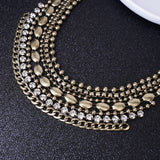 Vintage Layer Cluster Chains Choker Collar Necklace Chunky Gem Metal Chains