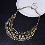 Vintage Layer Cluster Chains Choker Collar Necklace Chunky Gem Metal Chains