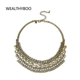 Vintage Layer Cluster Chains Choker Collar Necklace Chunky Gem Metal Chains