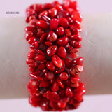 Red Coral Stretch Bead Bracelet Natural Stone Wrap Bracelet Women's Jewelry