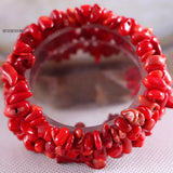 Red Coral Stretch Bead Bracelet Natural Stone Wrap Bracelet Women's Jewelry