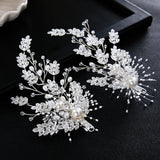 Bridal Hairpin Leaf Head Piece Rhinestones Pearl Silver Clip Wedding Accessories