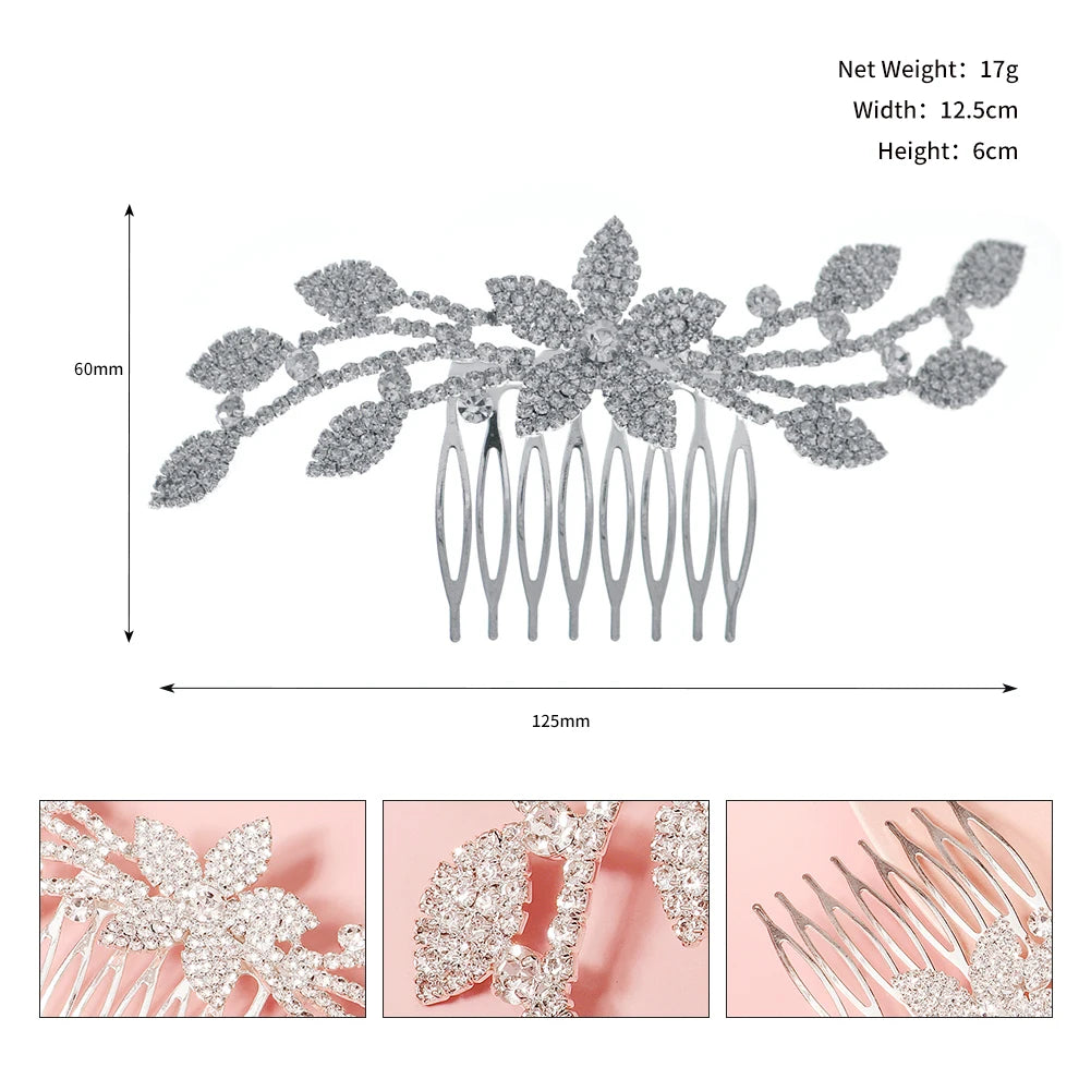 Silver Rhinestone Flower Hair Comb Clips for Women Bridal Jewelry