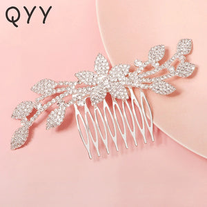 Silver Rhinestone Flower Hair Comb Clips for Women Bridal Jewelry