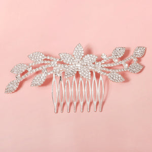 Silver Rhinestone Flower Hair Comb Clips for Women Bridal Jewelry