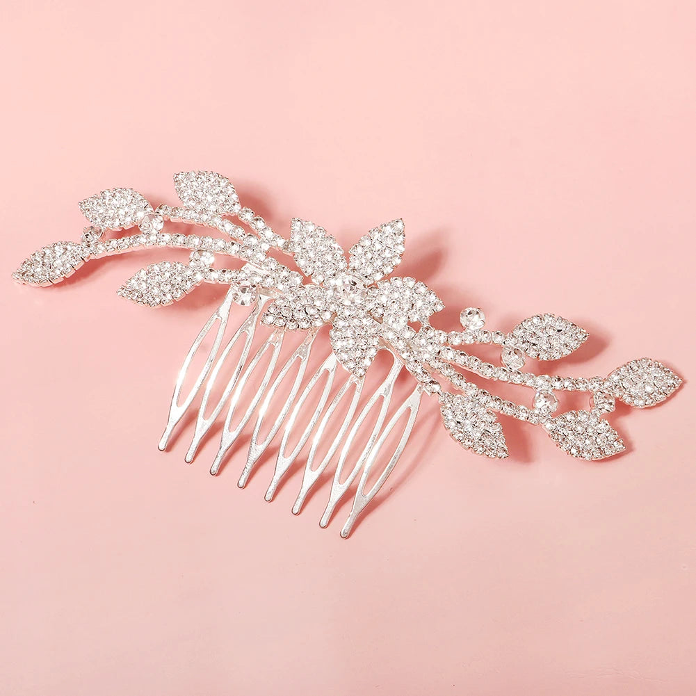 Silver Rhinestone Flower Hair Comb Clips for Women Bridal Jewelry