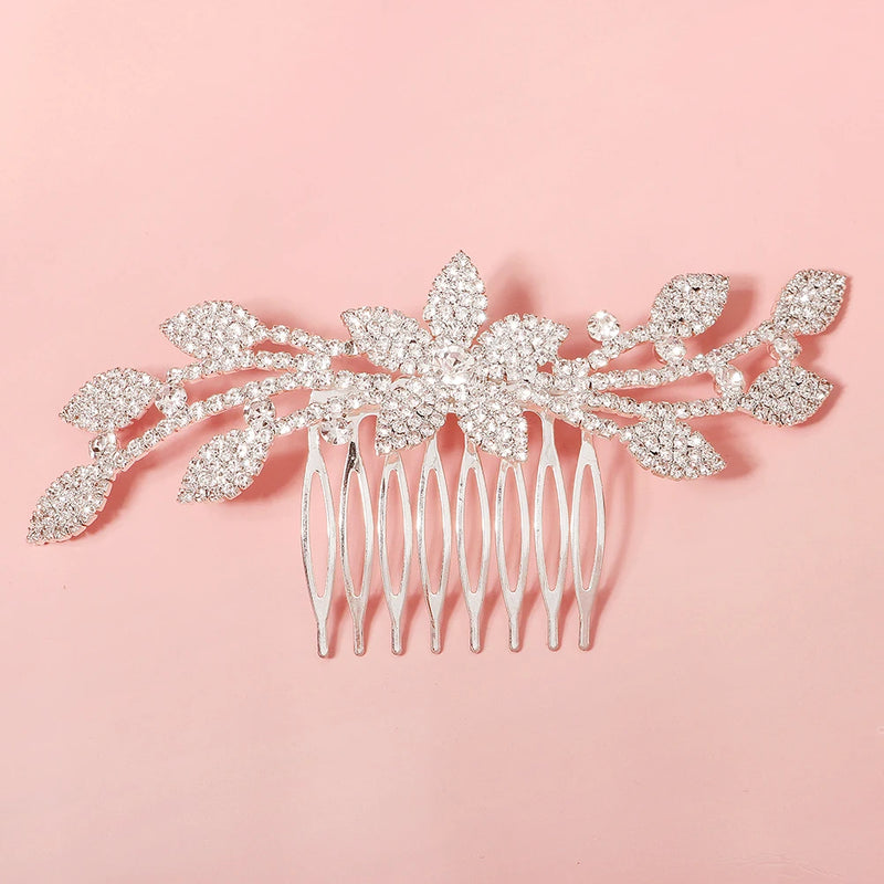 Silver Rhinestone Flower Hair Comb Clips for Women Bridal Jewelry