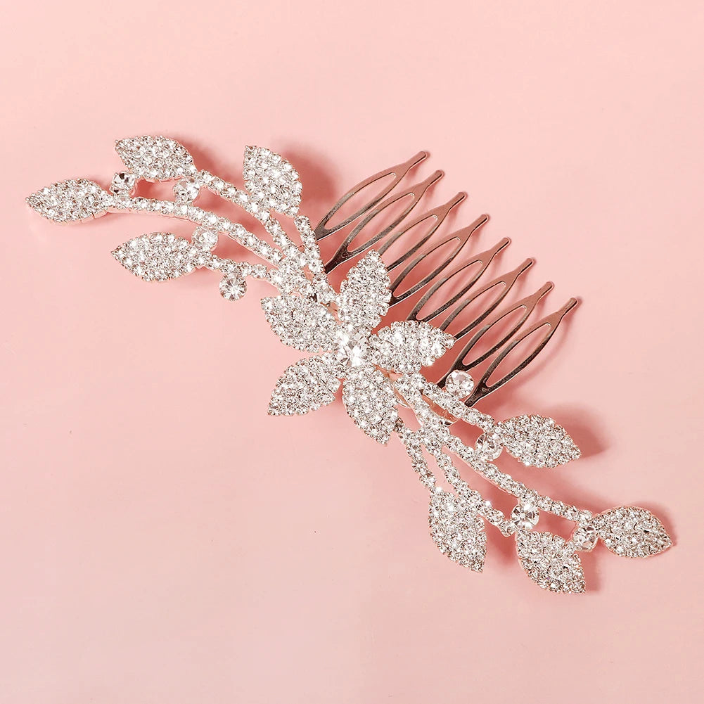 Silver Rhinestone Flower Hair Comb Clips for Women Bridal Jewelry