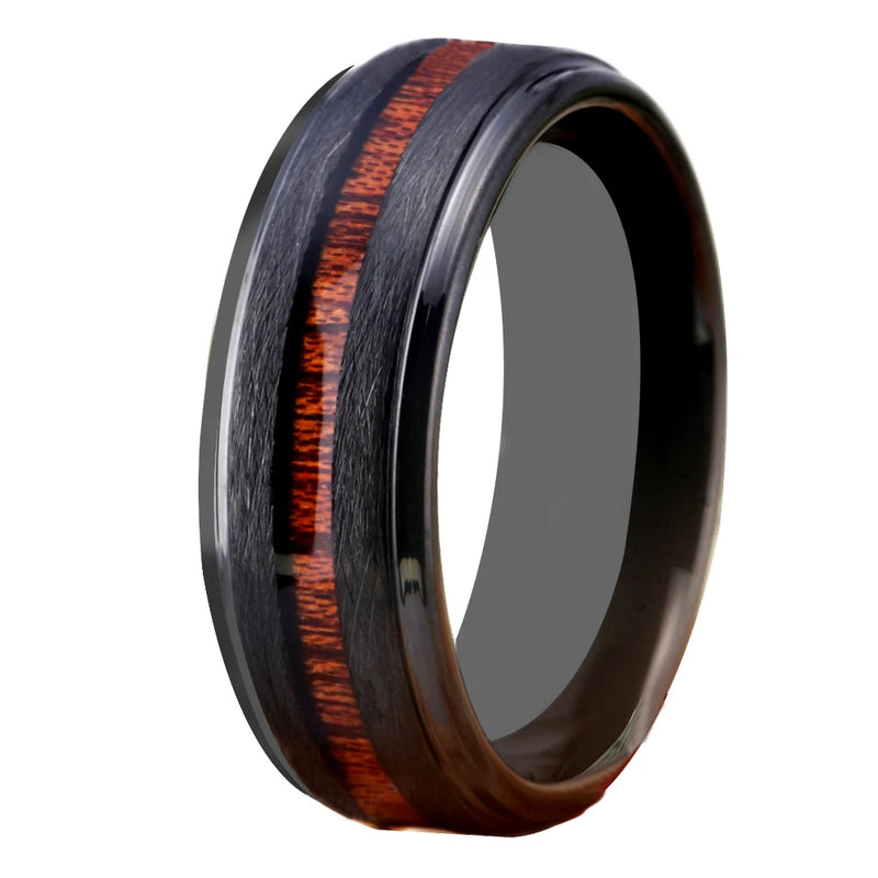 Tungsten Wedding Ring with Wood Inlay - Bridegroom Engagement Ring