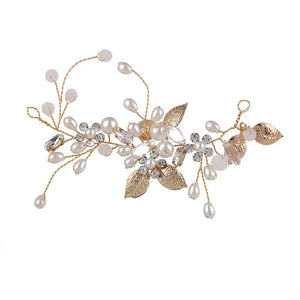 Boho Pearl & Leaf Bride Headband for Women