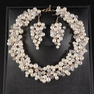 Bridal Pearls Necklace Earrings Set Dangle Earrings Elegant Party Jewelry