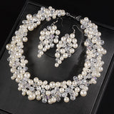 Bridal Pearls Necklace Earrings Set Dangle Earrings Elegant Party Jewelry