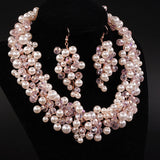 Bridal Pearls Necklace Earrings Set Dangle Earrings Elegant Party Jewelry