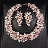 Bridal Pearls Necklace Earrings Set Dangle Earrings Elegant Party Jewelry