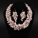 Bridal Pearls Necklace Earrings Set Dangle Earrings Elegant Party Jewelry