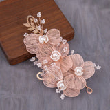 Pink Flower Hairband Tiara Crown Pearl Bridal Headband