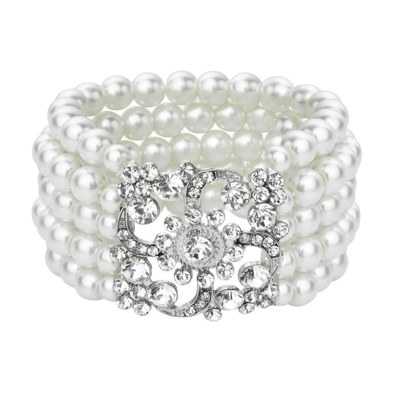 Bridal Pearl Stretch Bracelet Wedding Party Jewelry
