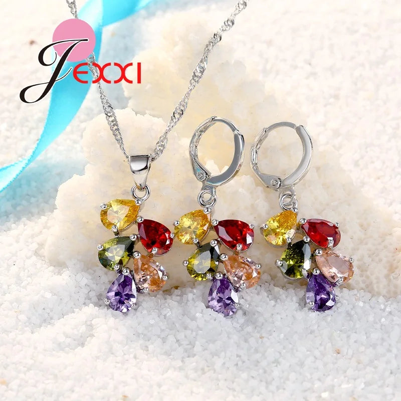 Multicolored Cubic Zircon Water Drop Jewelry Set for Women