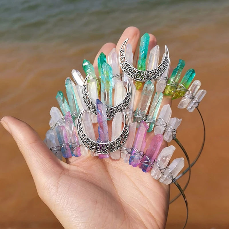 Multicolored RAW Quartz Crystal Crown Hair Hoop
