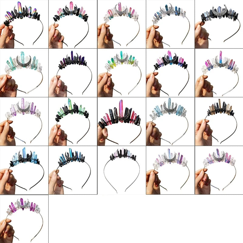 Multicolored RAW Quartz Crystal Crown Hair Hoop