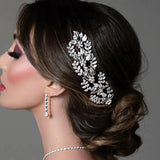 Bride Leaf Zircon Crystal Tiara Headband Comb - Wedding Princess Tiara