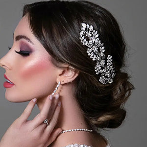 Bride Leaf Zircon Crystal Tiara Headband Comb - Wedding Princess Tiara