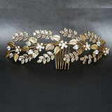 Bride Leaf Zircon Crystal Tiara Headband Comb - Wedding Princess Tiara