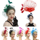 Bride Net Veil Head Flower Hair Ornaments Banquet Hat Feather Hair Band