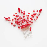 Red Crystal Rhinestone Wedding Hair Comb