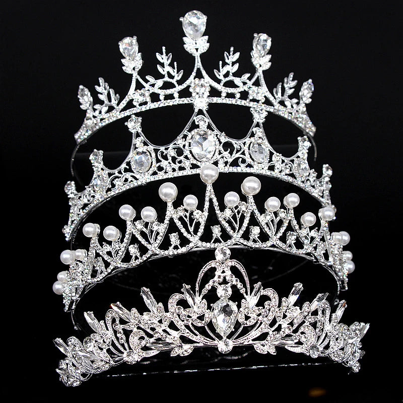 Silver Crystal Rhinestones Princess Crown With Comb Headband