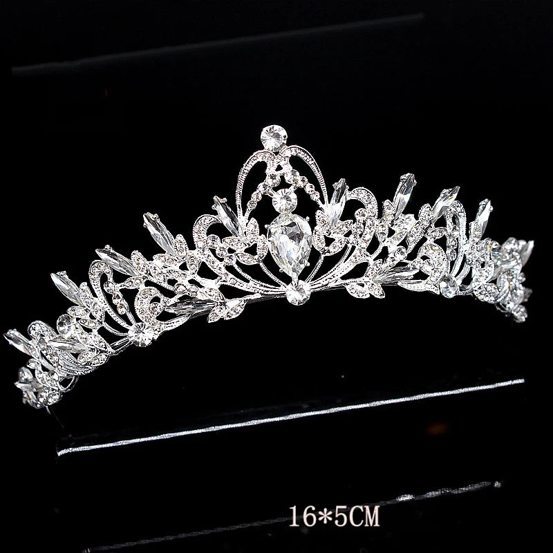 Silver Crystal Rhinestones Princess Crown With Comb Headband