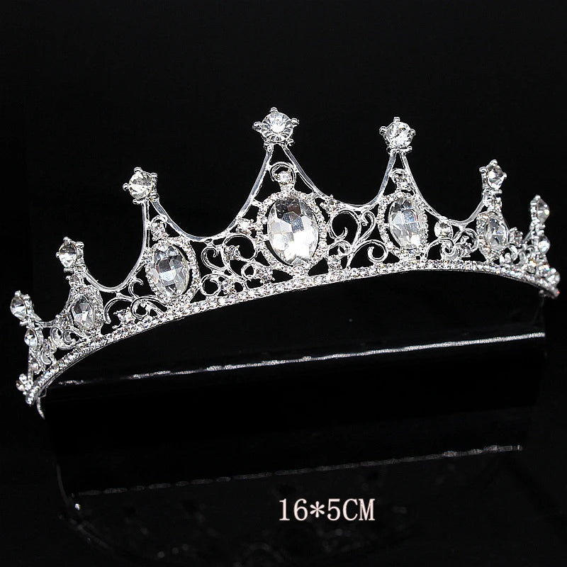 Silver Crystal Rhinestones Princess Crown With Comb Headband