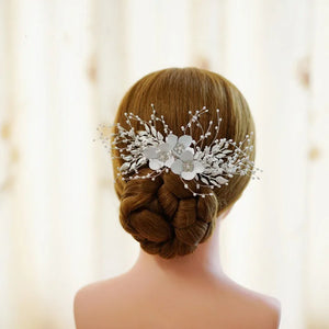 Silver Leaf Bridal Hair Comb Tiara with Pearls