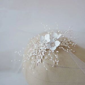 Silver Leaf Bridal Hair Comb Tiara with Pearls