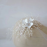 Silver Leaf Bridal Hair Comb Tiara with Pearls