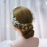 Silver Leaf Bridal Hair Comb Tiara with Pearls