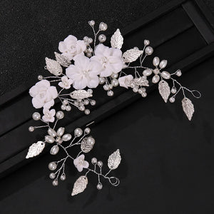 Crystal Flower Leaf Pearl Headband Hairband Tiaras For Women Bride