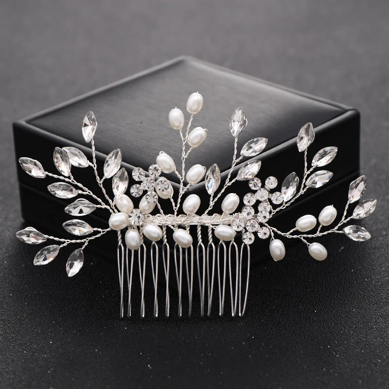 Crystal Flower Pearl Hair Comb Pin Band Rhinestone Hairpin Headband Tiara