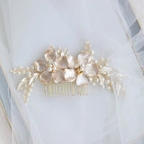 Bridal Hair Comb Flower Pearls Hair Accessory