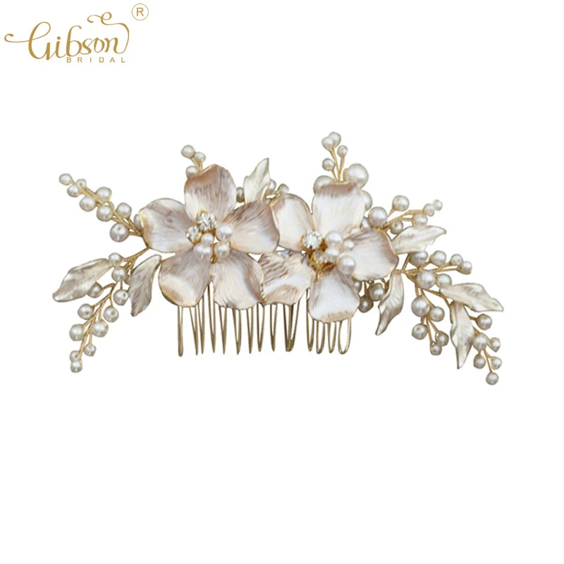 Bridal Hair Comb Flower Pearls Hair Accessory