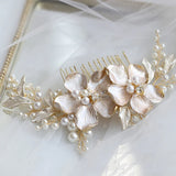 Bridal Hair Comb Flower Pearls Hair Accessory