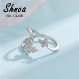 925 Sterling Silver Double Butterfly Zircon Open Rings For Women
